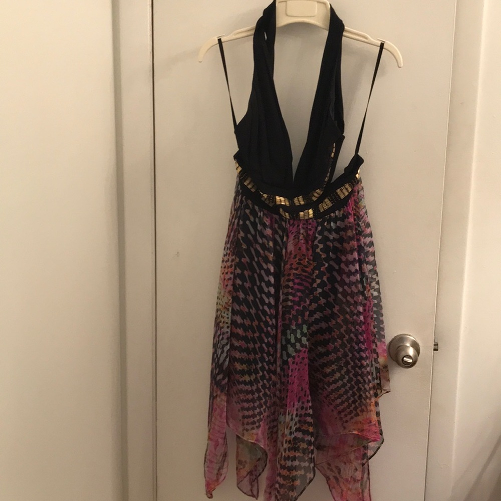 Arden B halter dress with flyaway skirt